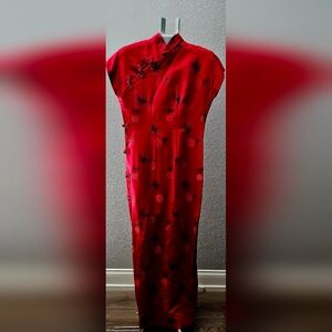 Mandarin Red Floral Qipao Dress